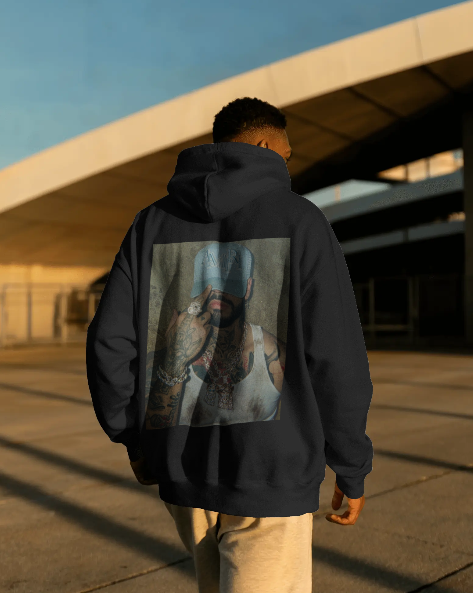 Hoodie Poster8 Negro Espalda Hombre